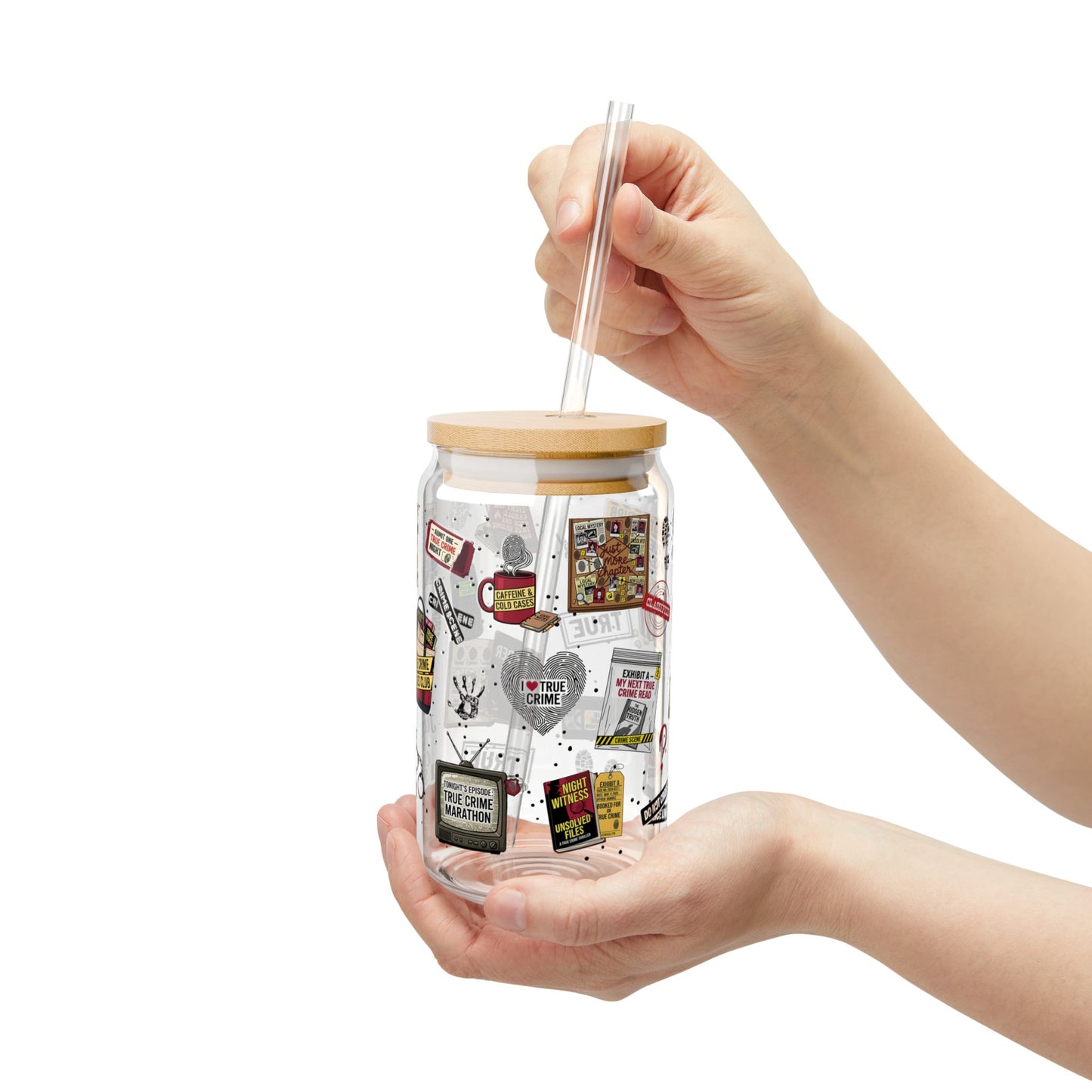 16oz Glass True Crime Lover Sipper Tumbler with Straw