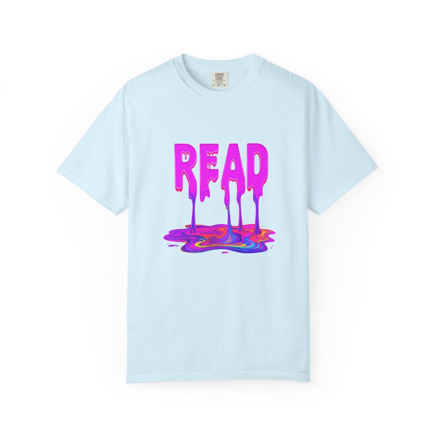 "READ" Dripping Graphic T-Shirt — Psychedelic Melting Book Design
