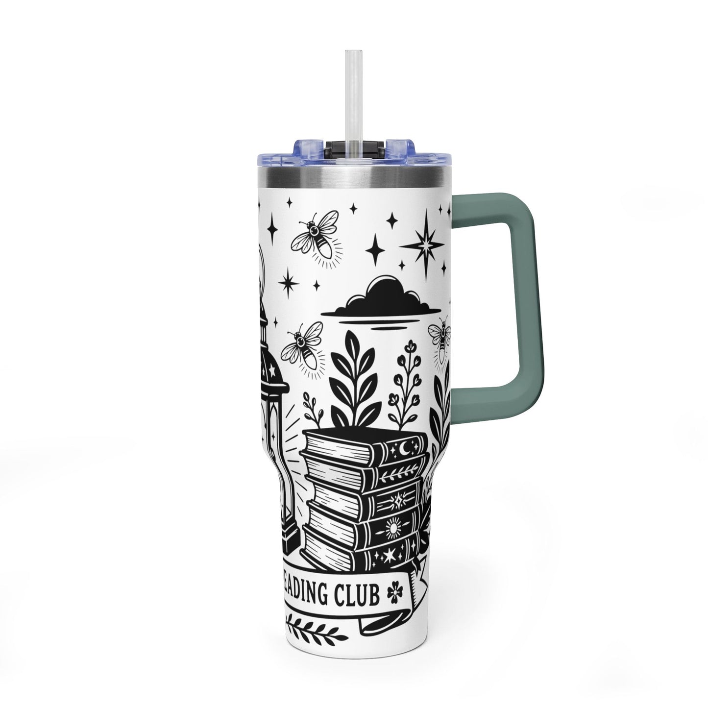 40oz Vacuum Tumbler — "Late Night Reading Club" Lantern & Moon Book Lover Travel Mug