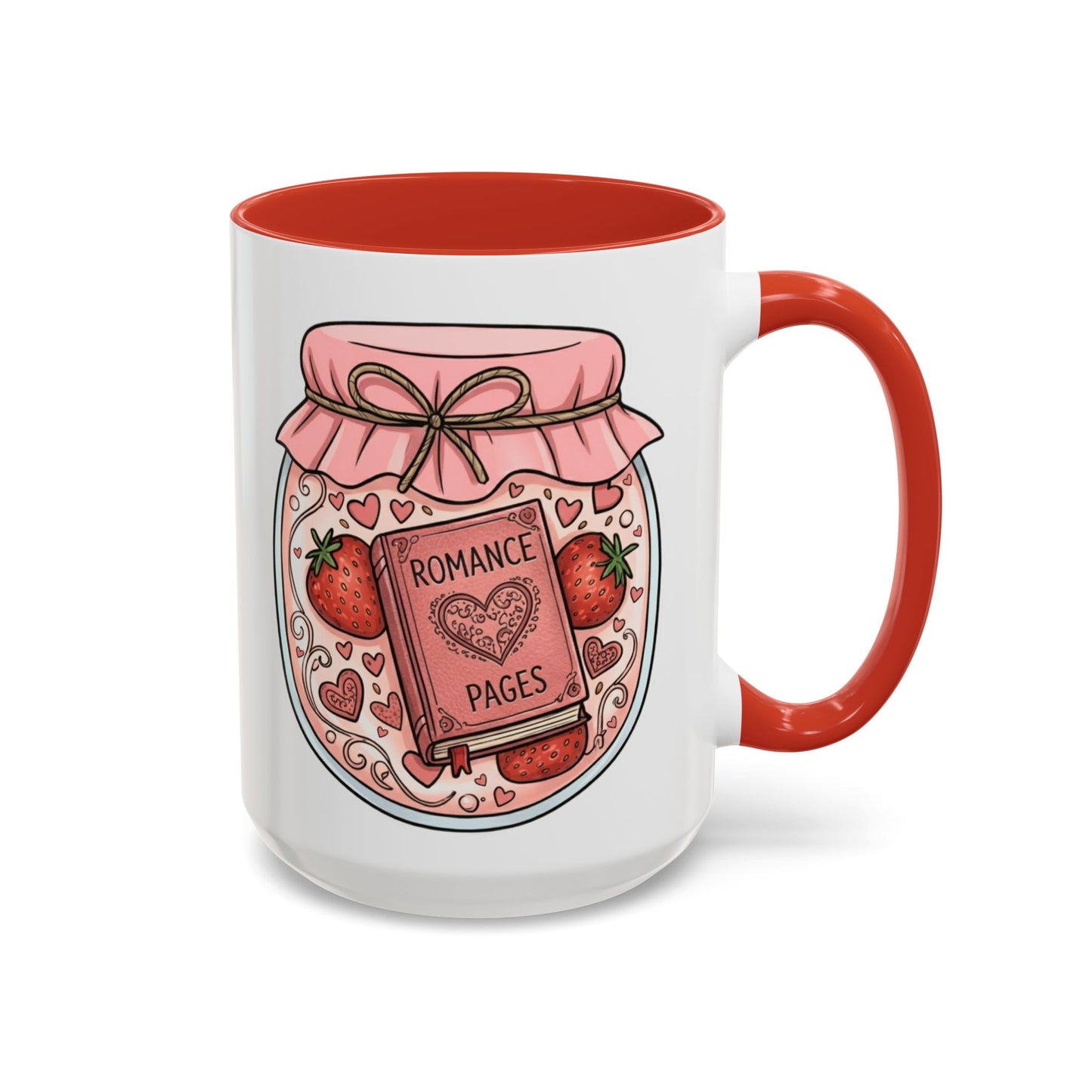 "Romance Pages" Jam Jar Coffee Mug — Cute Strawberry Jam Romance Readers Mug (11/15oz)