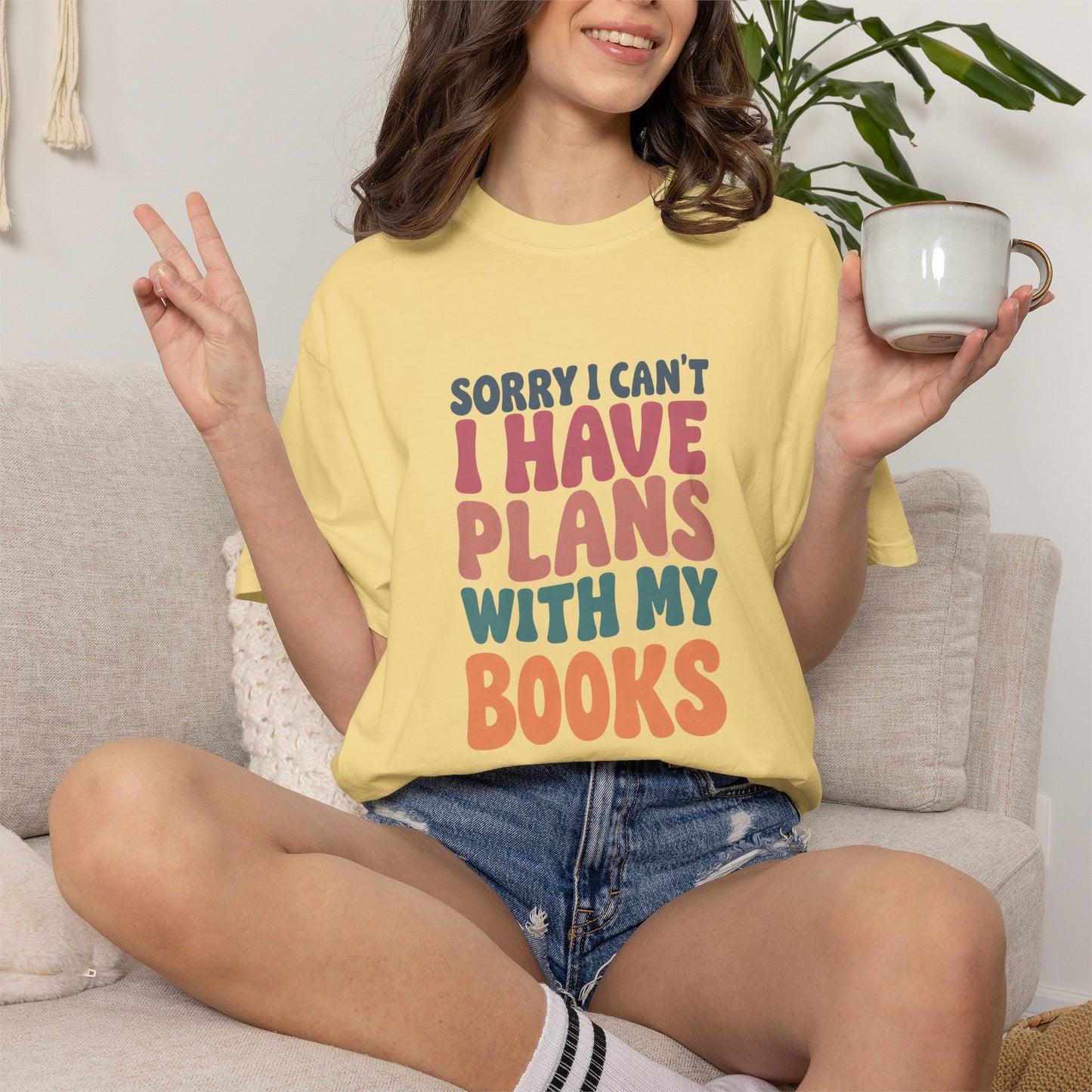 Book Lover T-Shirt — "Sorry I Can't, I Have Plans With My Books" Graphic Tee