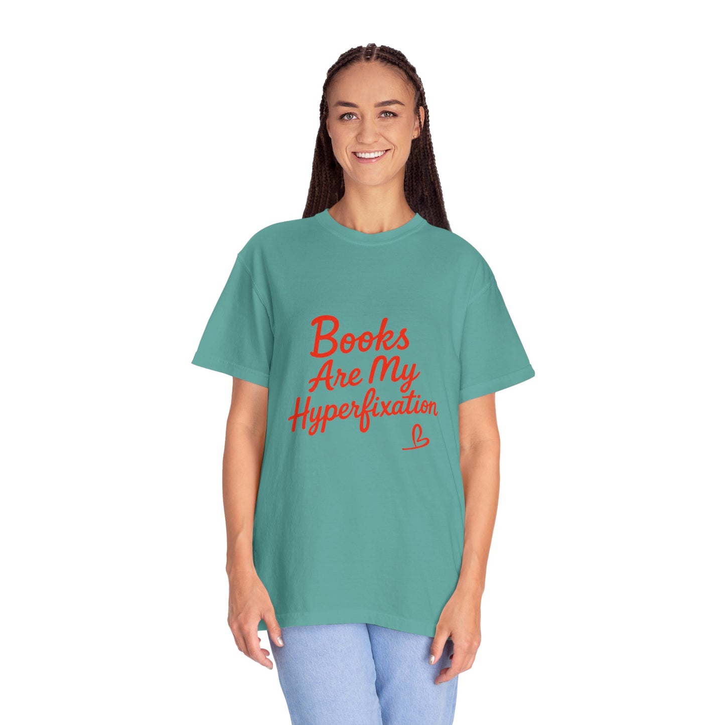 Books Are My Hyperfixation T-Shirt — Cute Red Script Reading Tee for Book Lovers