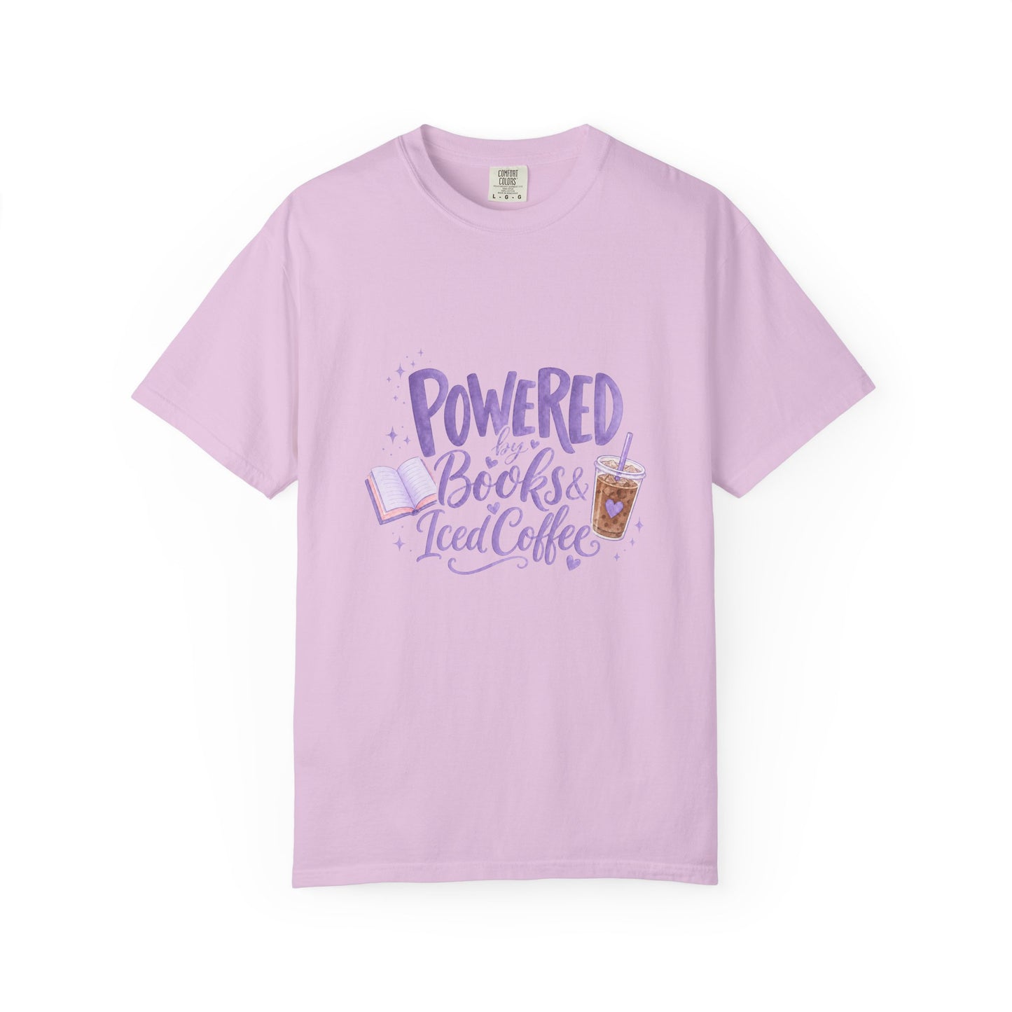 Book Lover T‑Shirt — "Powered by Books & Iced Coffee" Graphic Tee