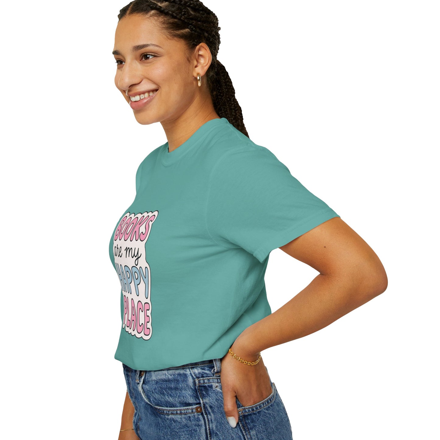 "Books Are My Happy Place" T-Shirt — Cute Pastel Reader Tee
