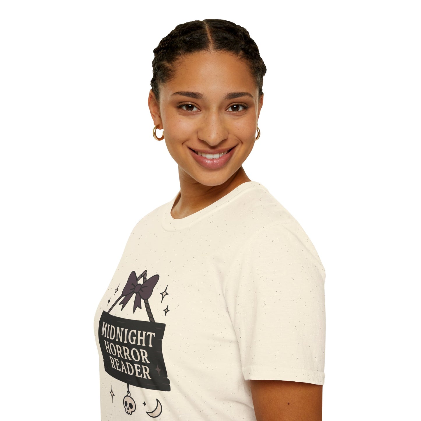 Lightweight Fabric - "Midnight Horror Reader" T-Shirt — Spooky Book Lover Graphic Tee