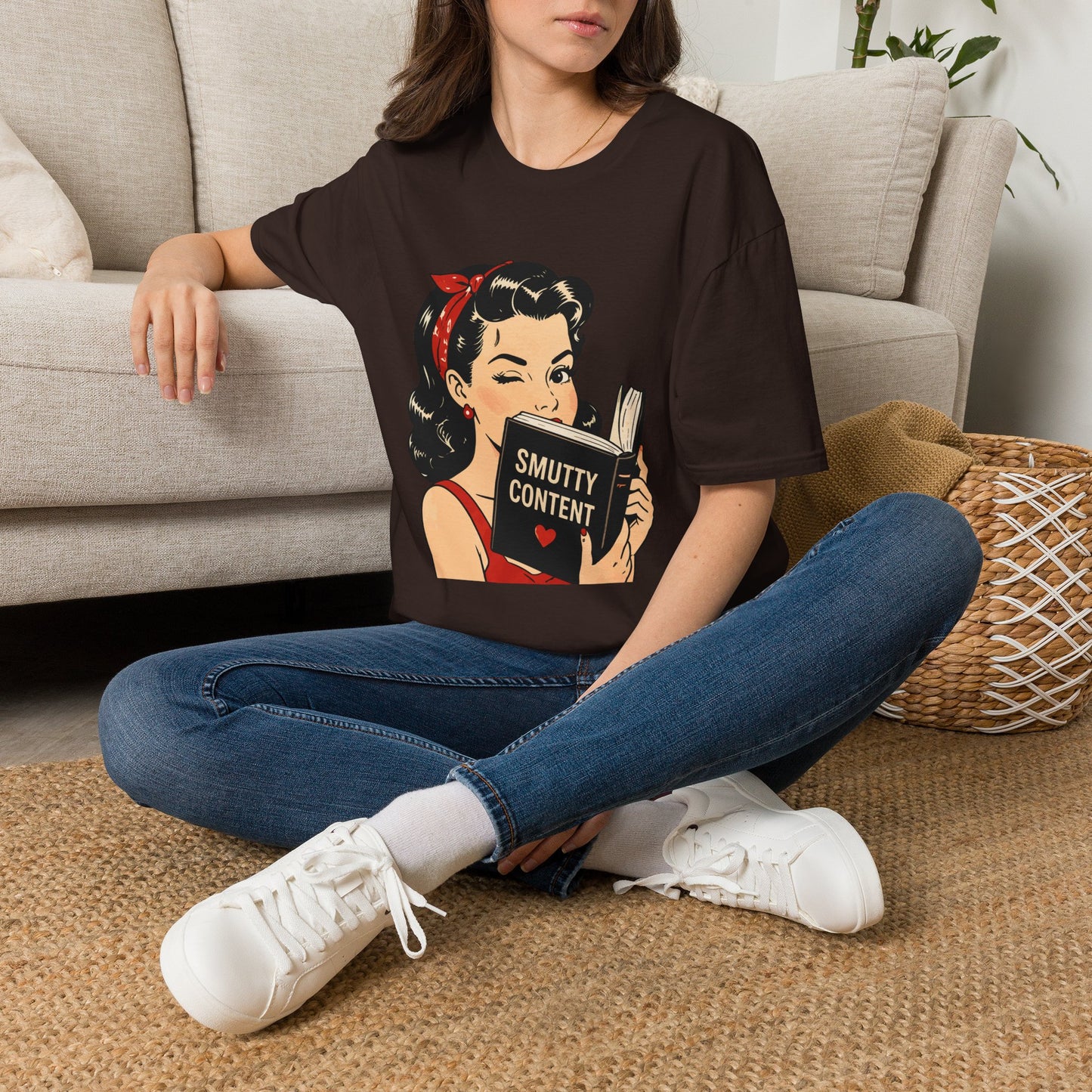 Lightweight Fabric - Vintage Pin-up Reading Tee — "Smutty Content" Graphic T-Shirt
