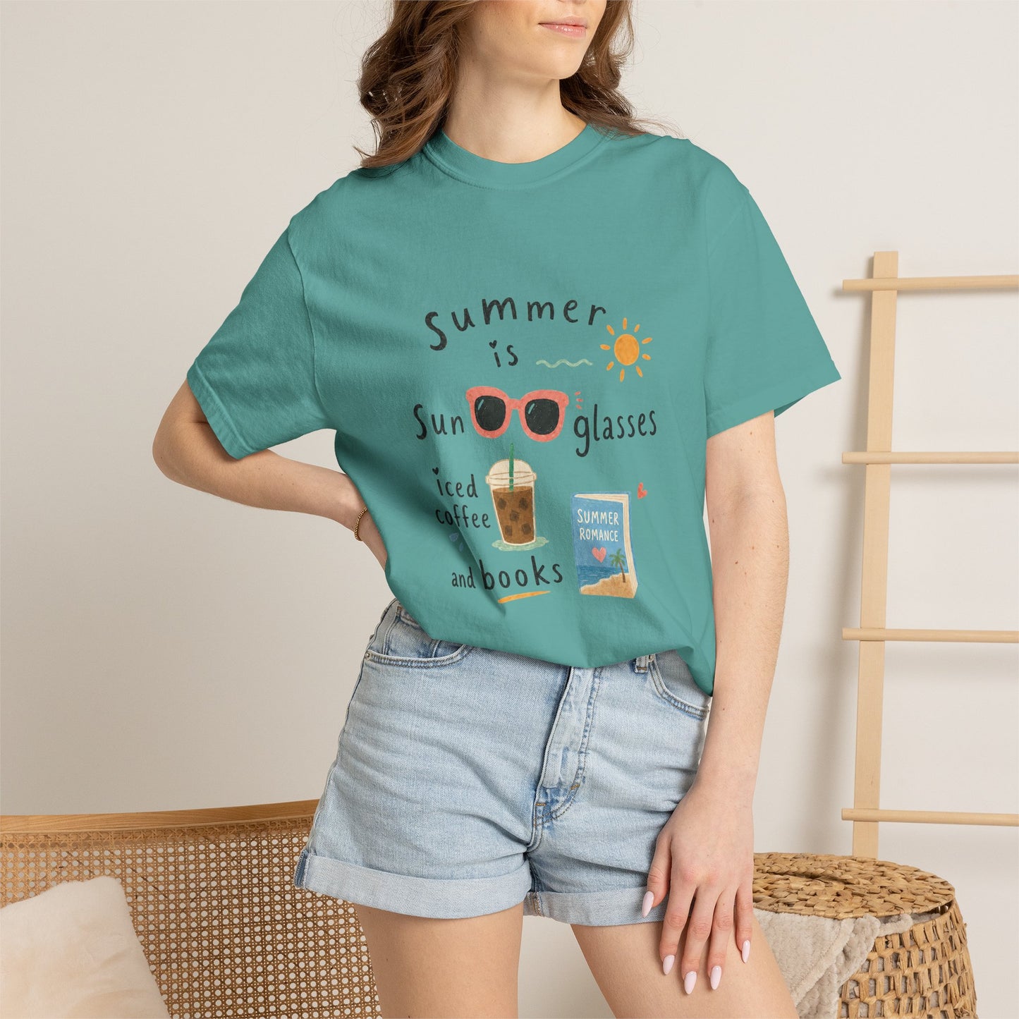 "Summer Is Sunglasses, Iced Coffee & Books" T-Shirt