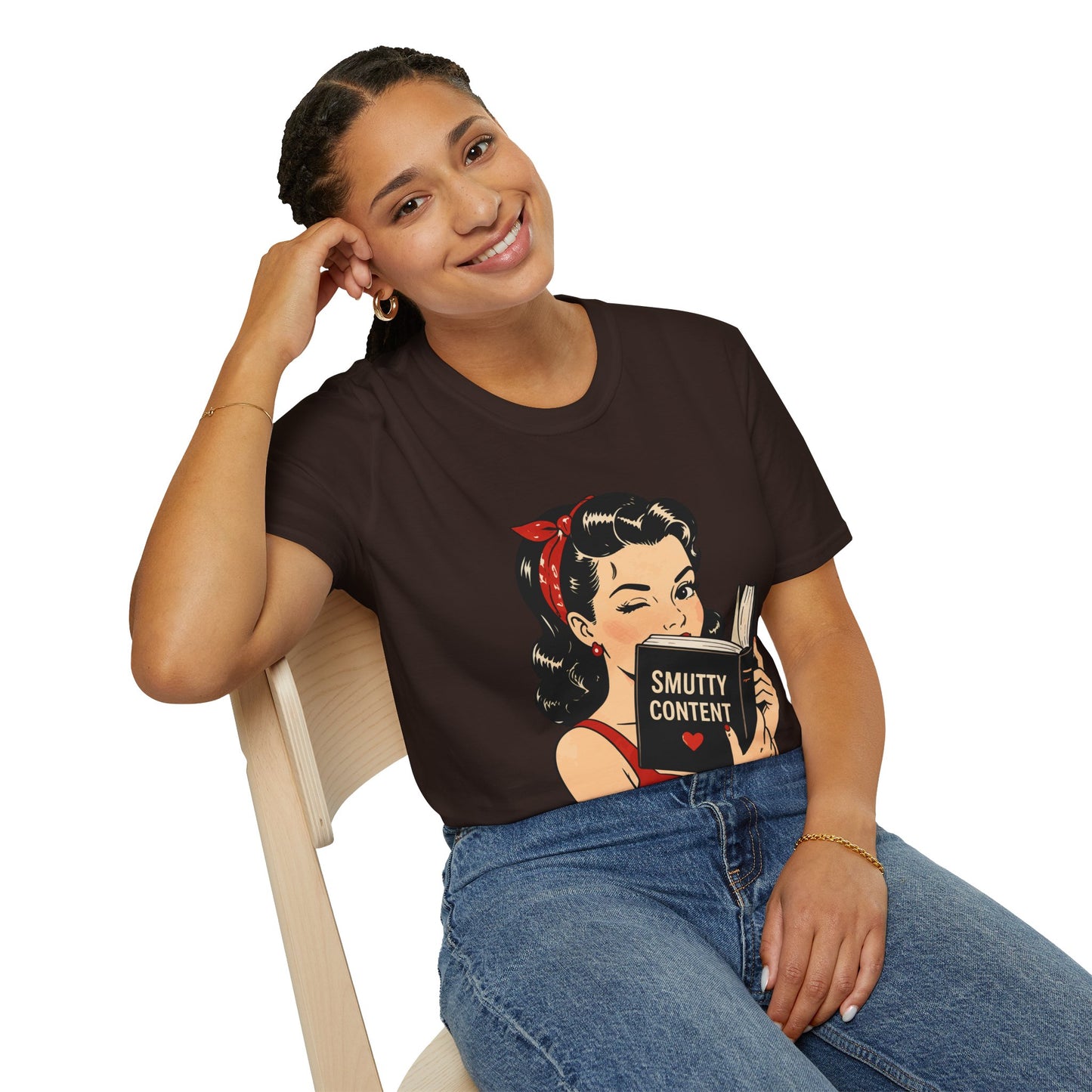 Lightweight Fabric - Vintage Pin-up Reading Tee — "Smutty Content" Graphic T-Shirt