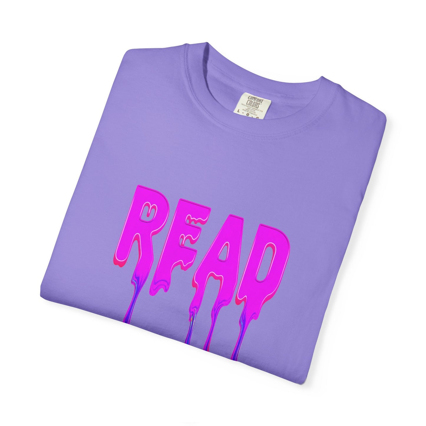 "READ" Dripping Graphic T-Shirt — Psychedelic Melting Book Design