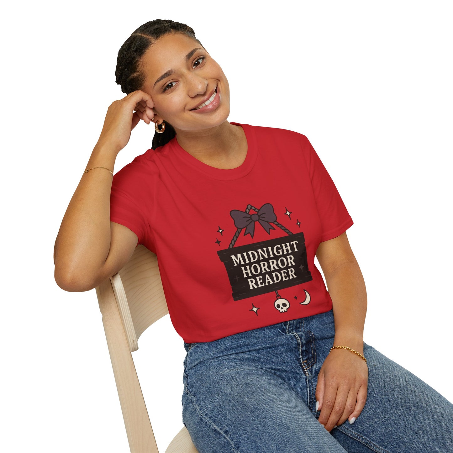 Lightweight Fabric - "Midnight Horror Reader" T-Shirt — Spooky Book Lover Graphic Tee