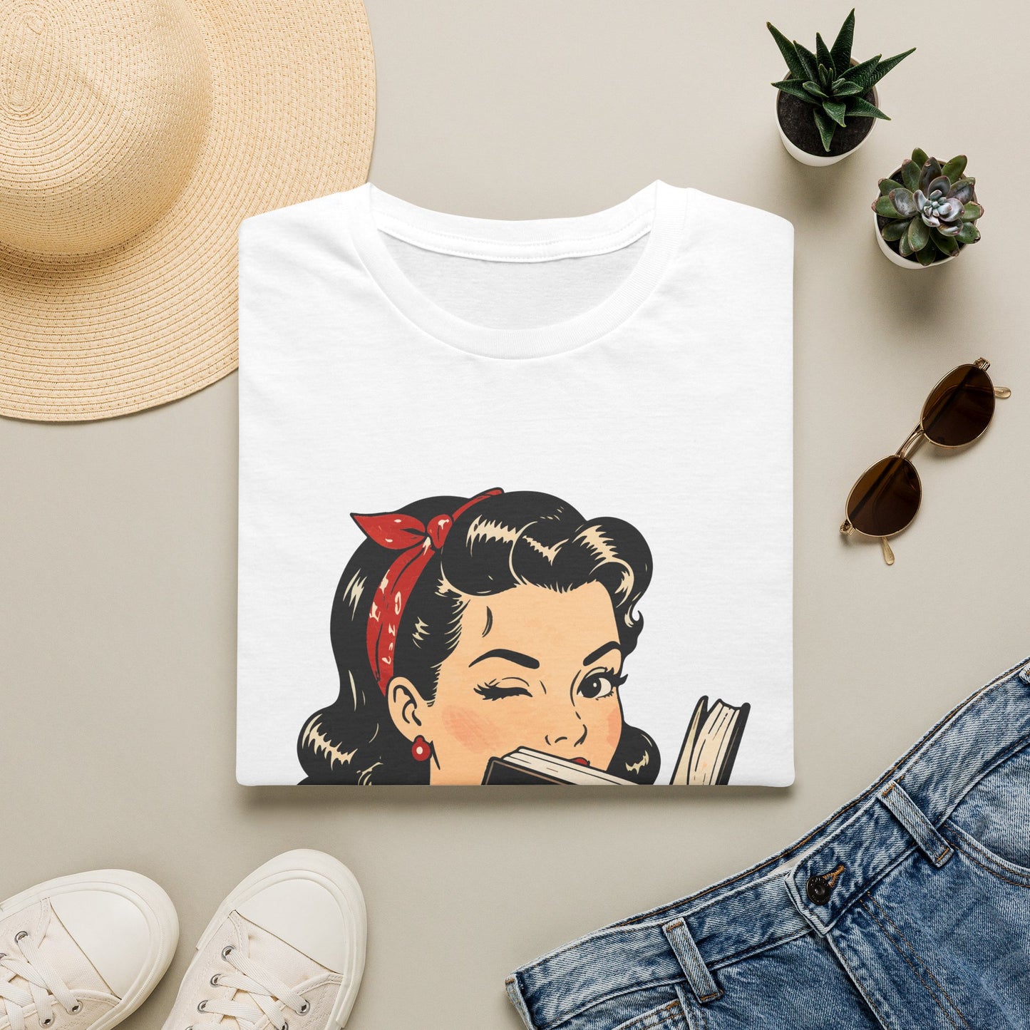 Lightweight Fabric - Vintage Pin-up Reading Tee — "Smutty Content" Graphic T-Shirt