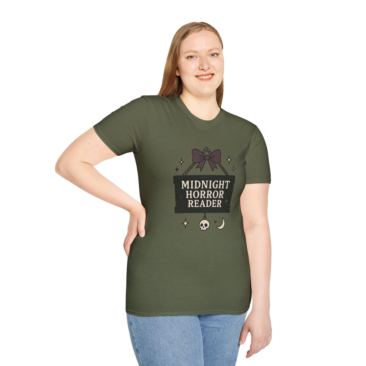 Lightweight Fabric - "Midnight Horror Reader" T-Shirt — Spooky Book Lover Graphic Tee