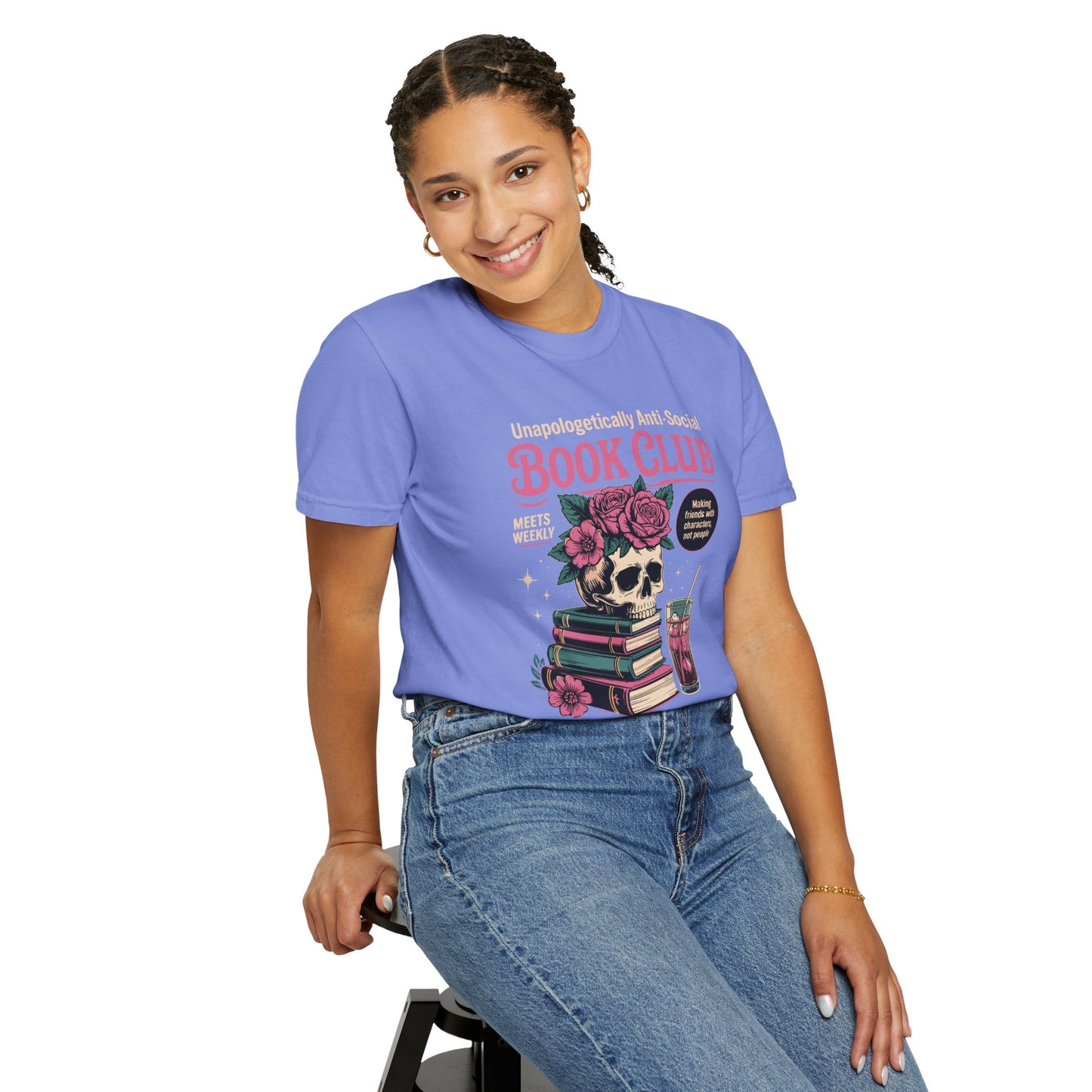 "Unapologetically Anti-Social Book Club" T-Shirt — Skull & Books Graphic Tee for Avid Readers