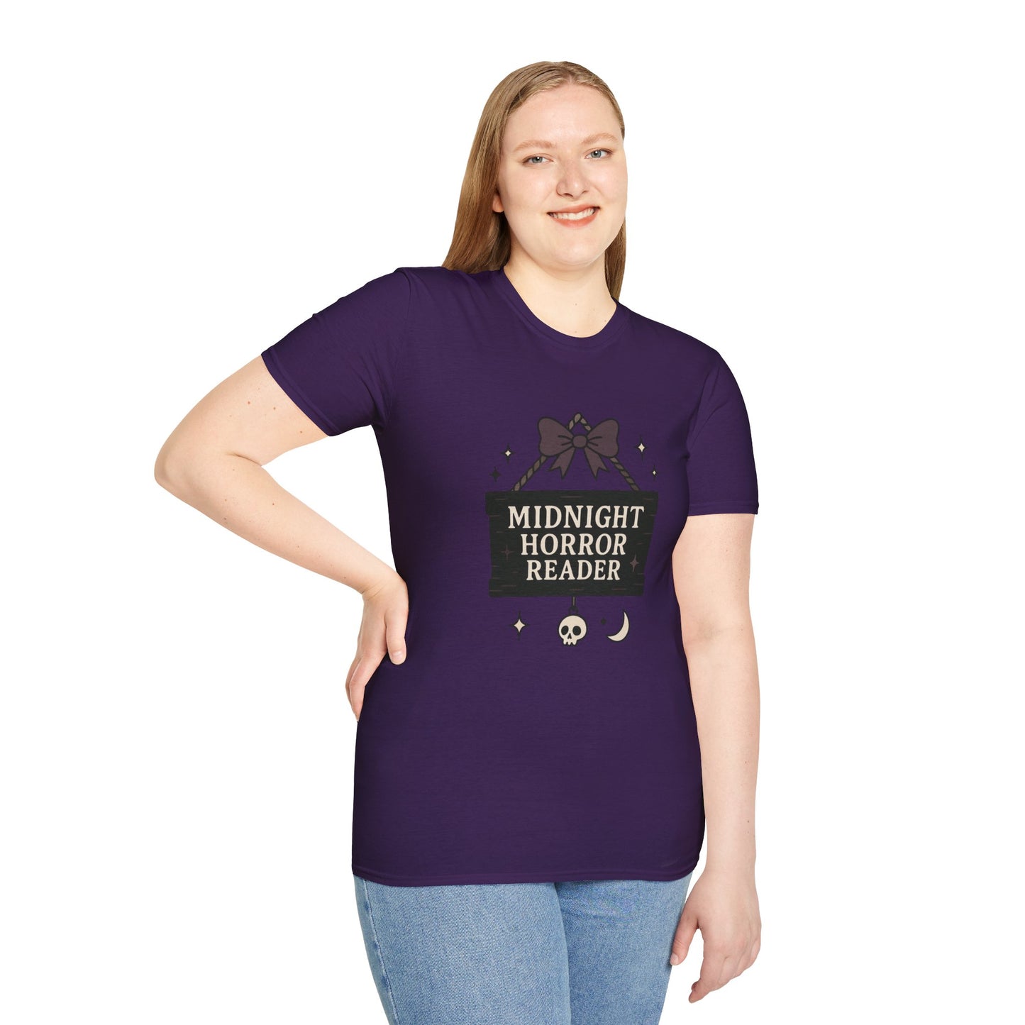 Lightweight Fabric - "Midnight Horror Reader" T-Shirt — Spooky Book Lover Graphic Tee