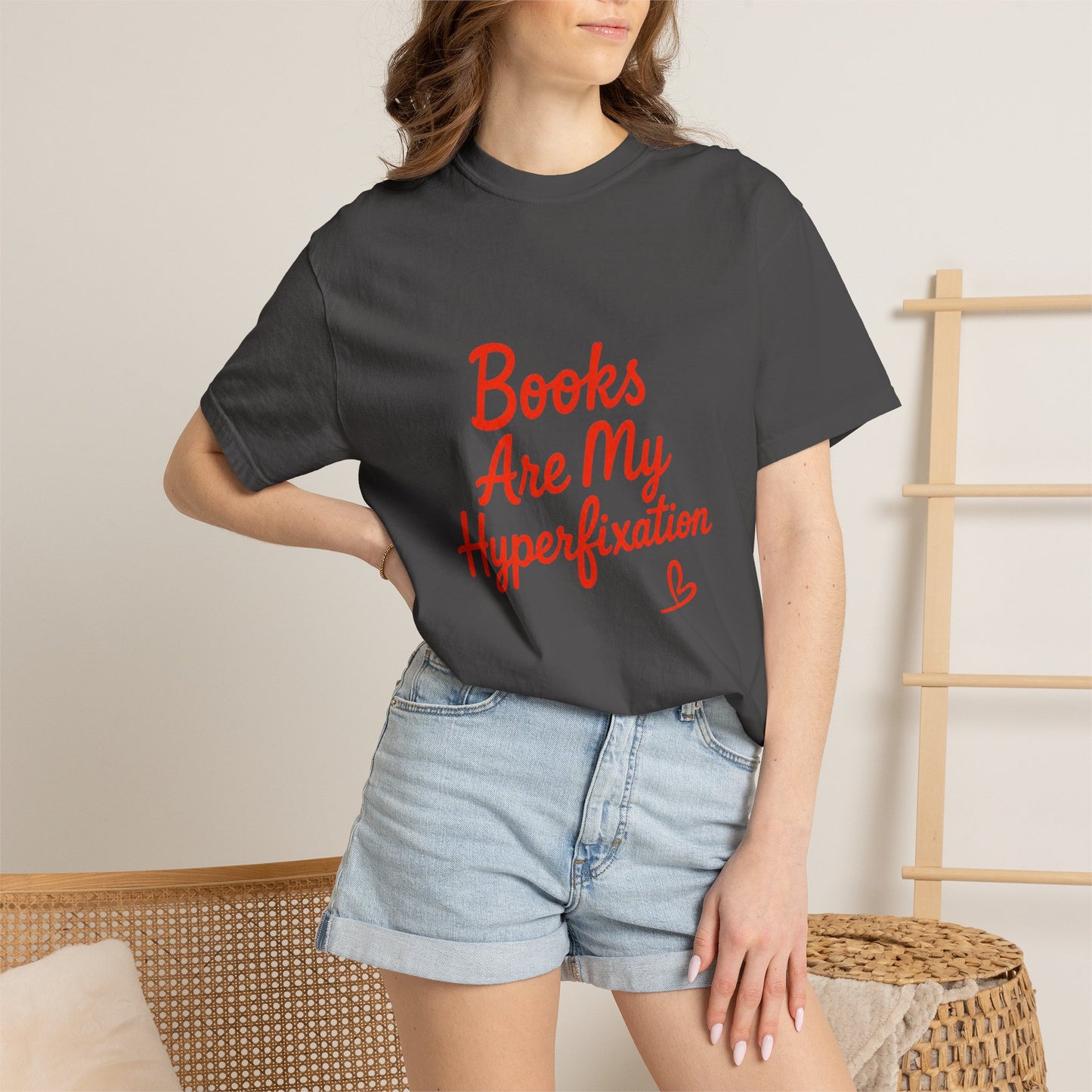 Books Are My Hyperfixation T-Shirt — Cute Red Script Reading Tee for Book Lovers