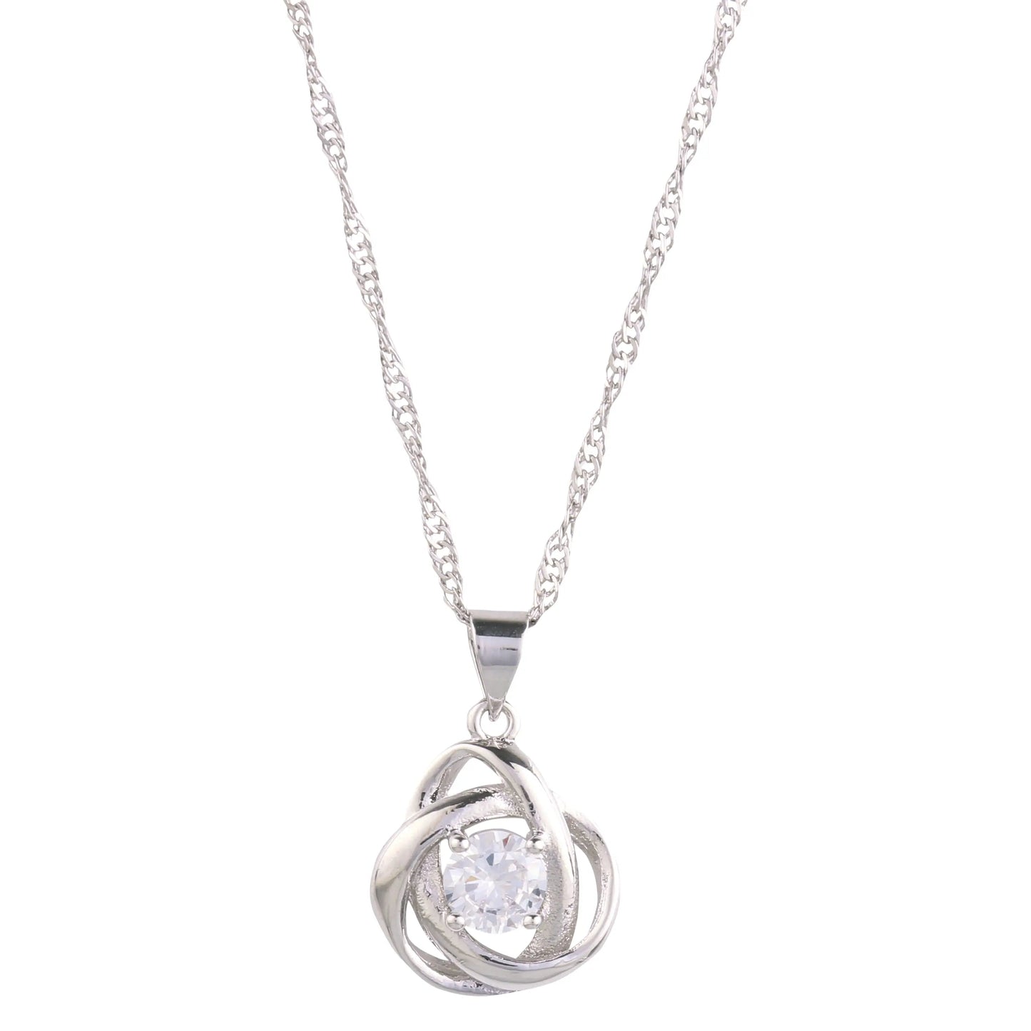 Collier pendentif Nœud Rond avec Zircons Cubiques