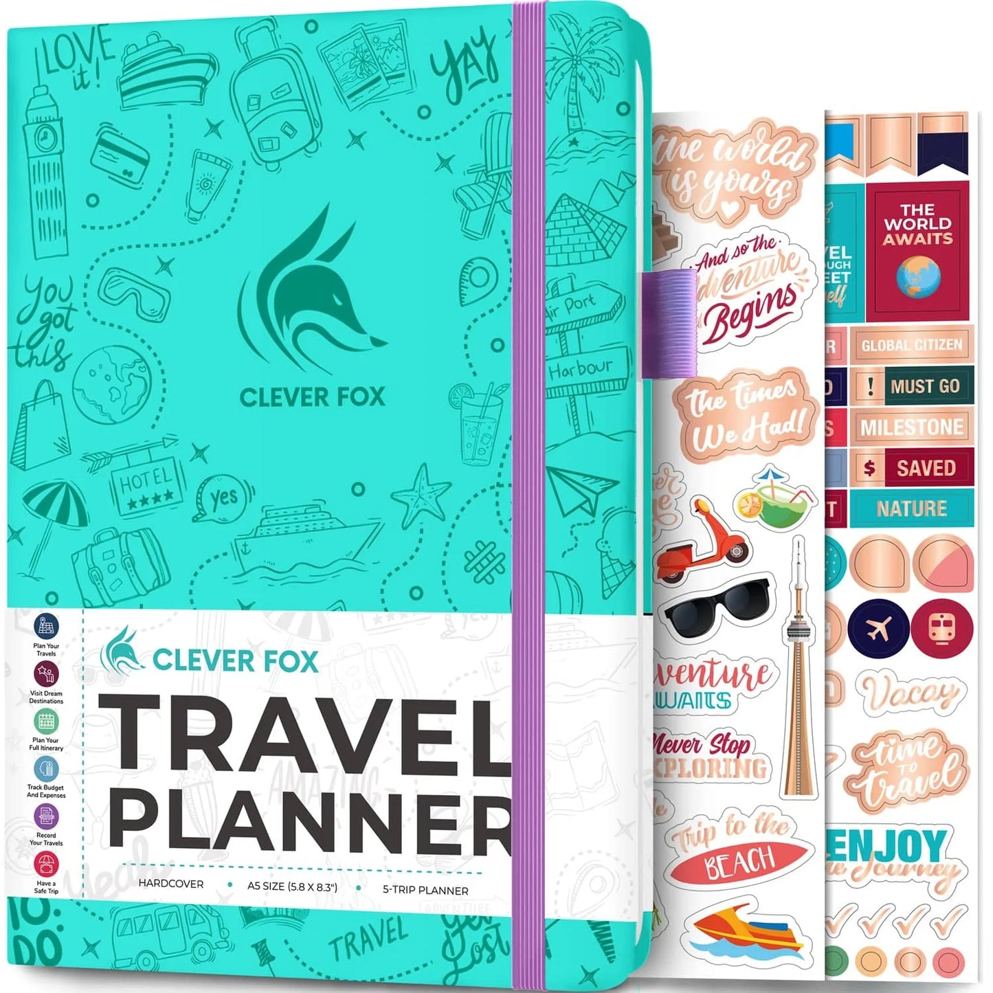 Carnet de Voyage Clever Fox – Carnet de Voyage avec Planificateur de Budget, Liste de Colisage, Suivi des Dépenses et Journal de Bord – Organisateur d'Itinéraire de Voyage pour Femmes, Hommes et Couples – Couverture Rigide