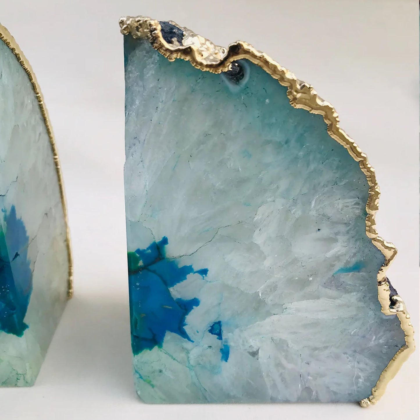 Serre-livres en agate naturelle plaquée aqua
