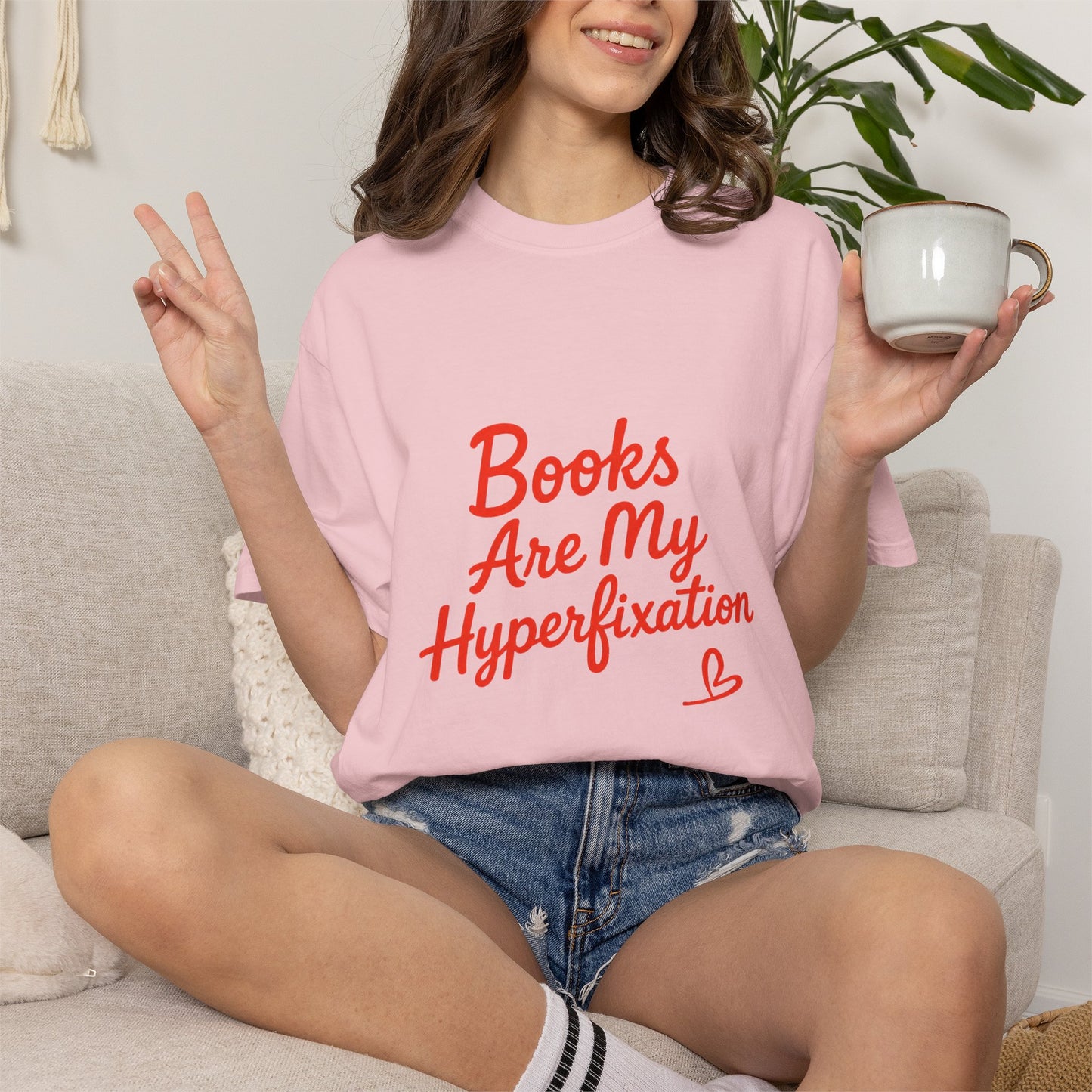 Books Are My Hyperfixation T-Shirt — Cute Red Script Reading Tee for Book Lovers