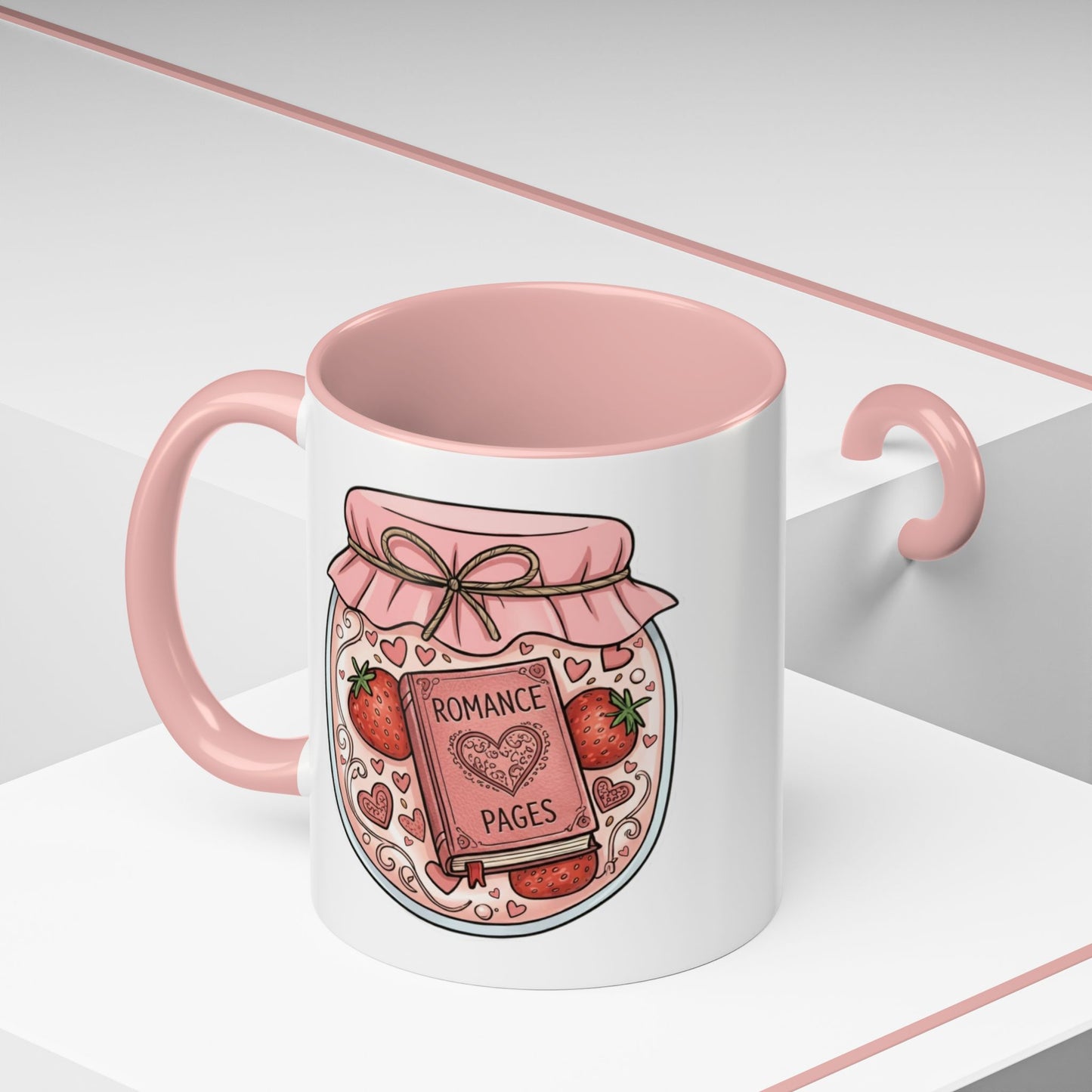 "Romance Pages" Jam Jar Coffee Mug — Cute Strawberry Jam Romance Readers Mug (11/15oz)