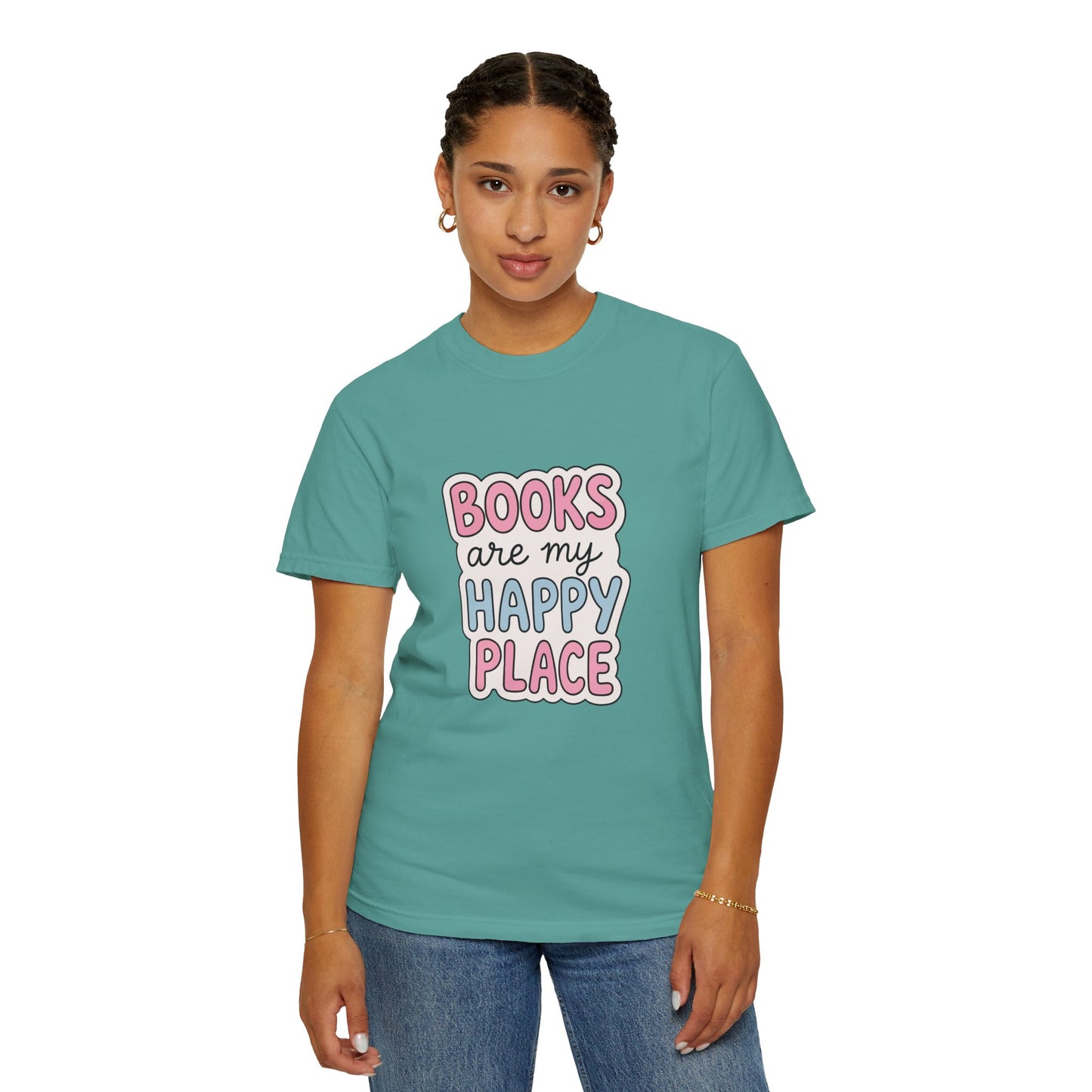 "Books Are My Happy Place" T-Shirt — Cute Pastel Reader Tee