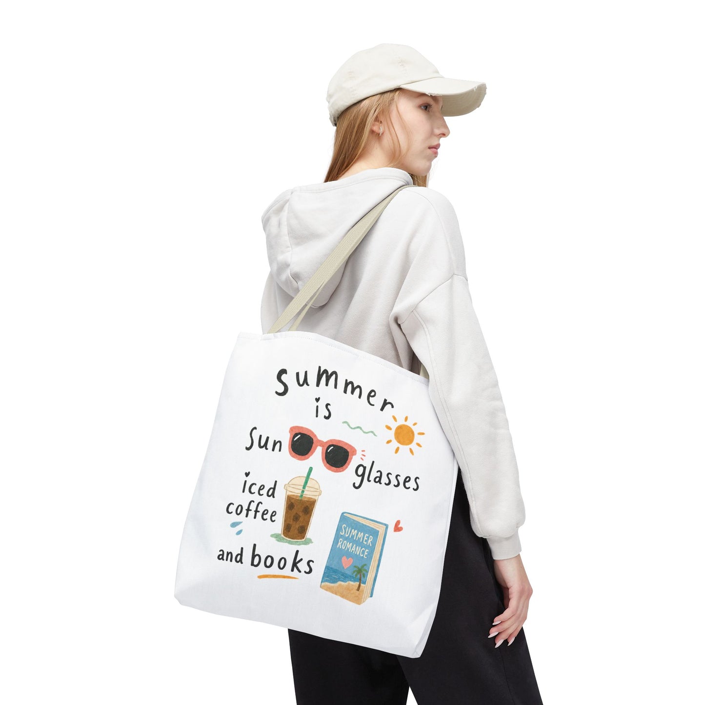 Summer Tote Bag — “Summer is Sunglasses, Iced Coffee and Books” Beach Book Bag