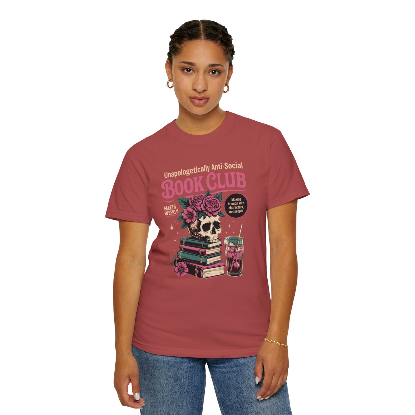 "Unapologetically Anti-Social Book Club" T-Shirt — Skull & Books Graphic Tee for Avid Readers
