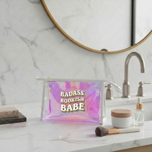 Holographic Makeup Bag — “Badass Bookish Babe” Cosmetic Pouch