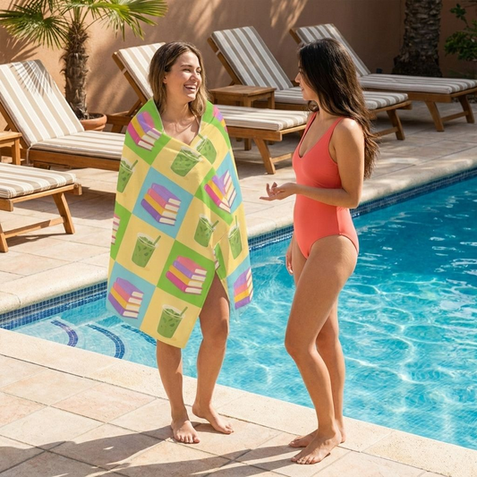 Beach Towel — Colourful Summer Books & Iced Matcha Pattern