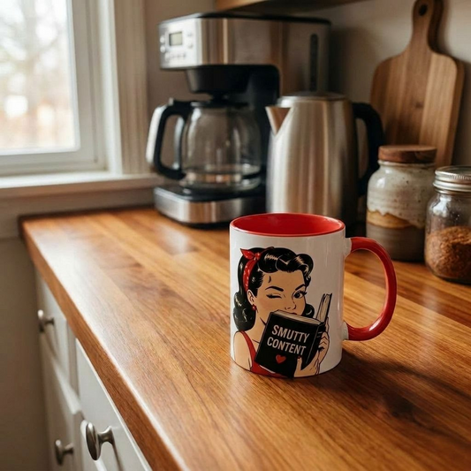 Retro Pin-Up Coffee Mug — Vintage Pop Art Woman with Heart Lollipop (11oz)