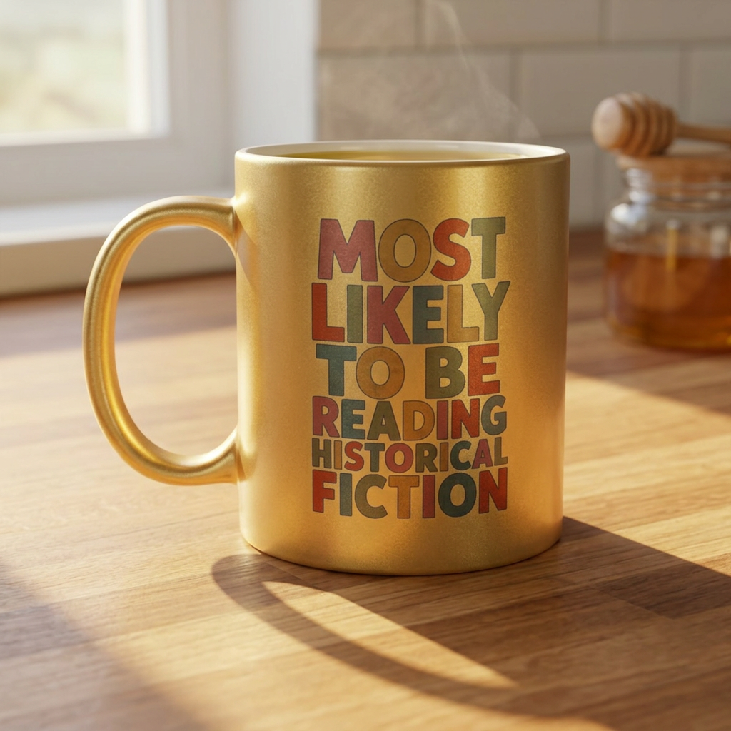 Metallic Mug — "Most Likely to Be Reading Historical Fiction" Gold Coffee Cup