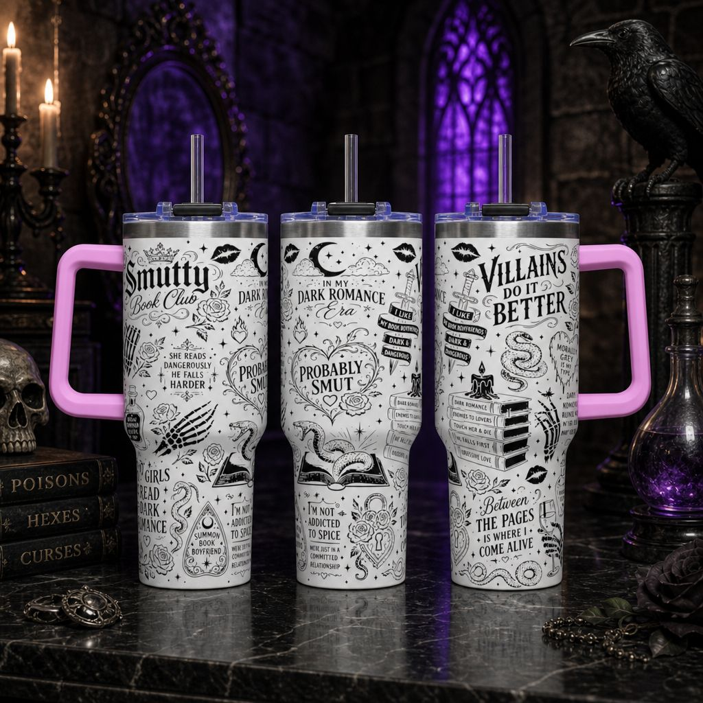 40oz Tumbler — "In My Dark Romance Era (Probably Smut)" Graphic Vacuum Travel Mug