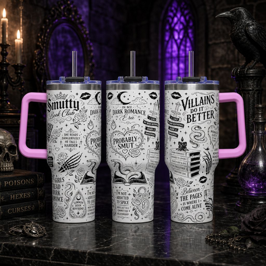 40oz Tumbler — "In My Dark Romance Era (Probably Smut)" Graphic Vacuum Travel Mug