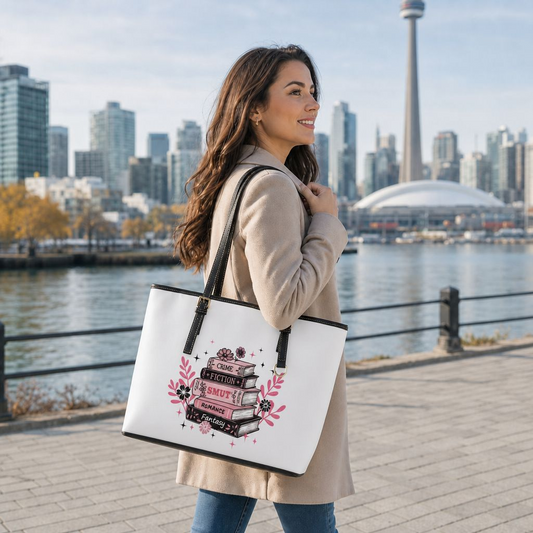 Book Stack PU Leather Shoulder Bag — Feminine Floral Library Tote