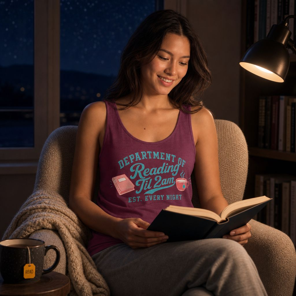 "Department of Reading Til 2am" Graphic Sleeveless Shirt for Book Lovers