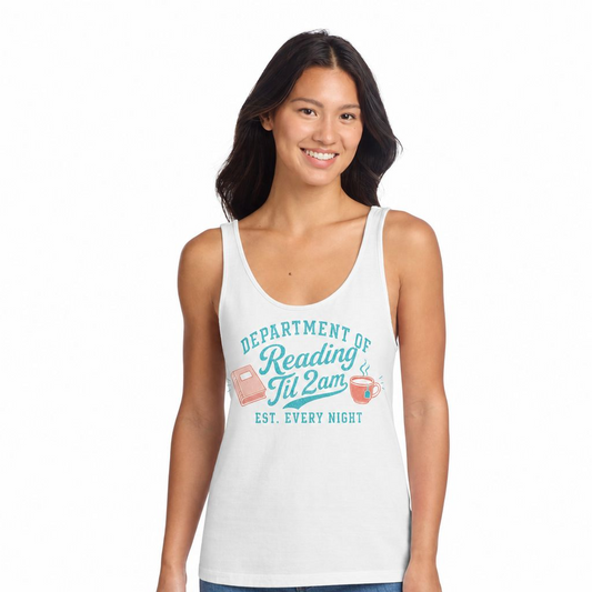 "Department of Reading Til 2am" Graphic Sleeveless Shirt for Book Lovers
