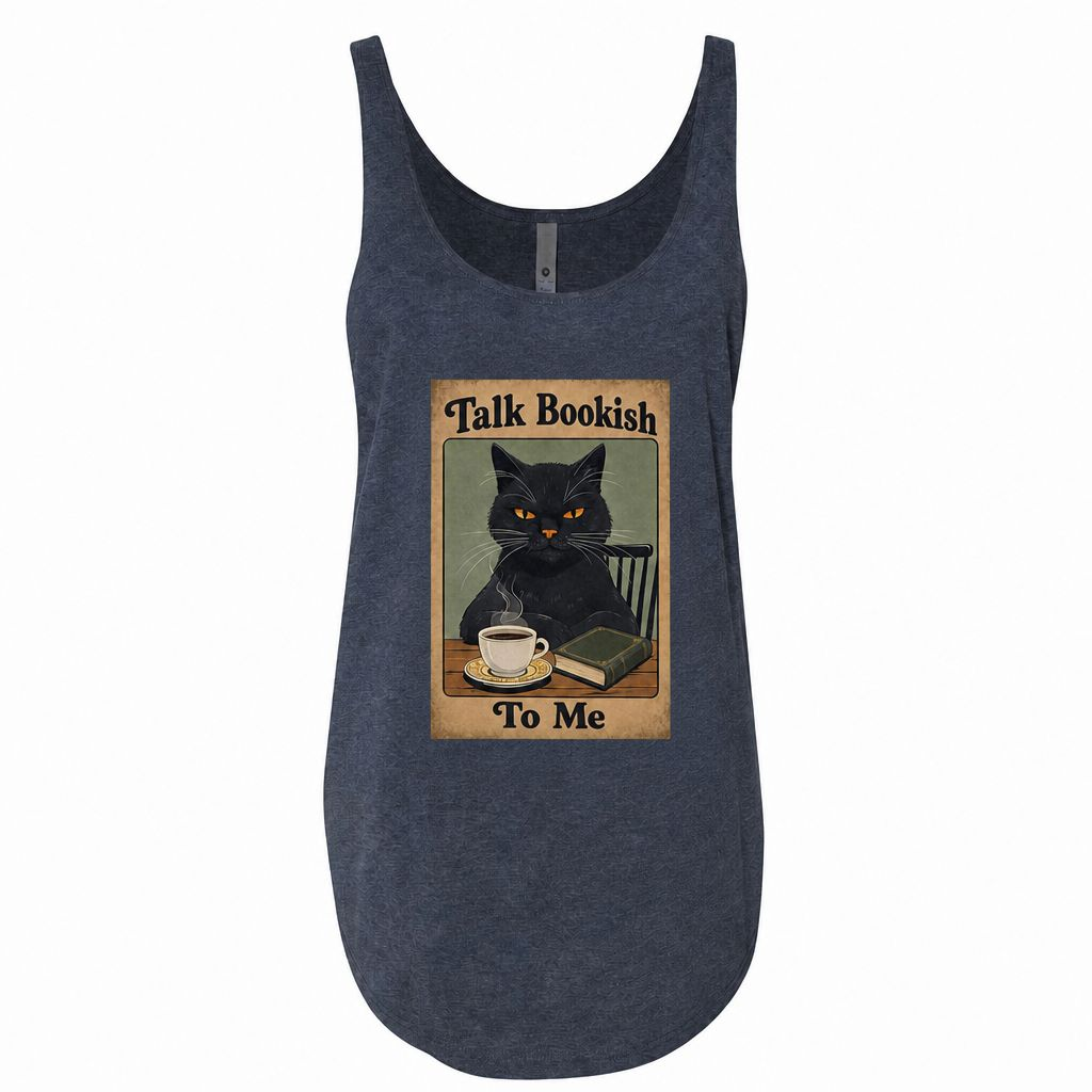 "Talk Bookish To Me" Cat Tank Top – Book Lover Coffee Tee