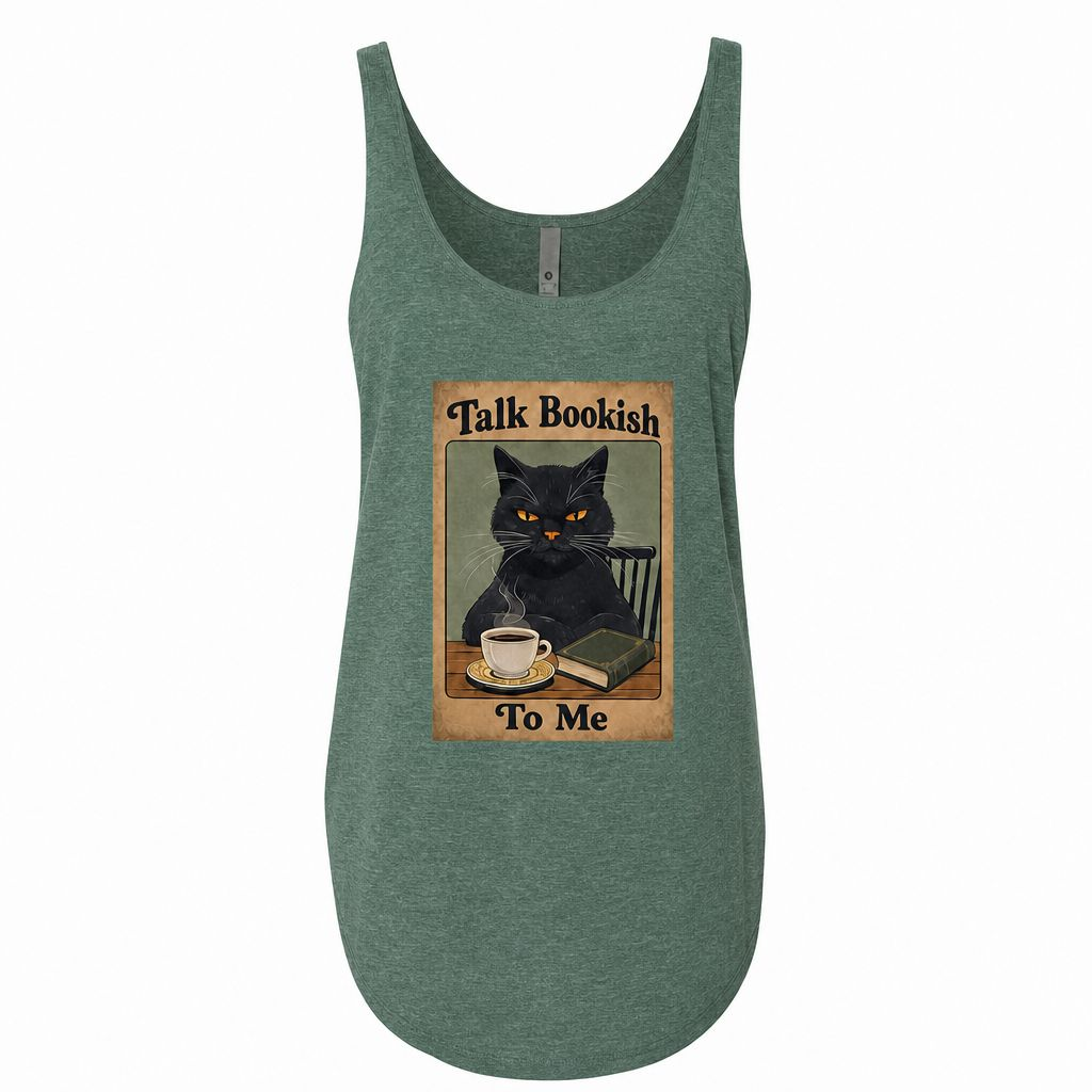 "Talk Bookish To Me" Cat Tank Top – Book Lover Coffee Tee