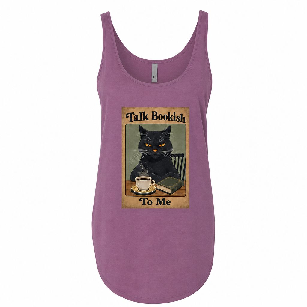 "Talk Bookish To Me" Cat Tank Top – Book Lover Coffee Tee
