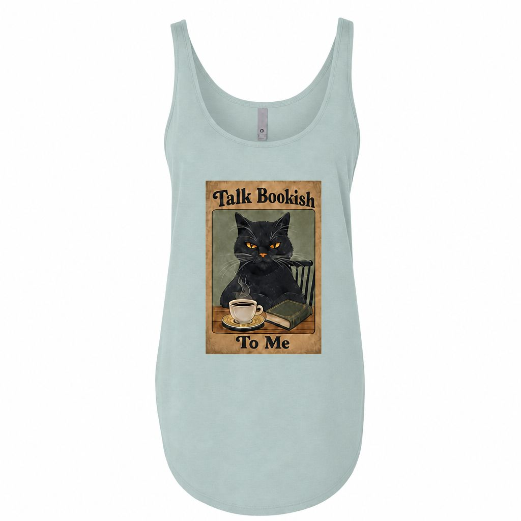 "Talk Bookish To Me" Cat Tank Top – Book Lover Coffee Tee