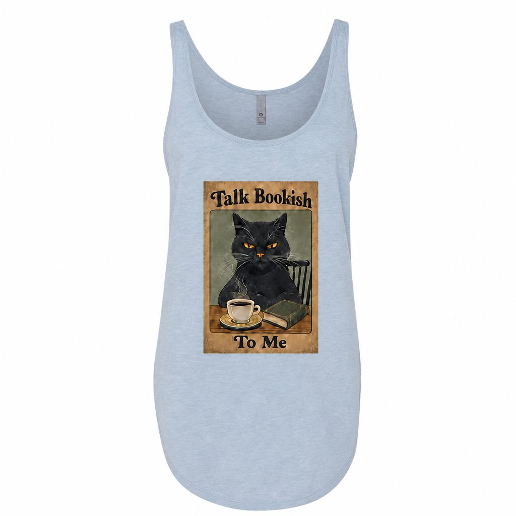 "Talk Bookish To Me" Cat Tank Top – Book Lover Coffee Tee