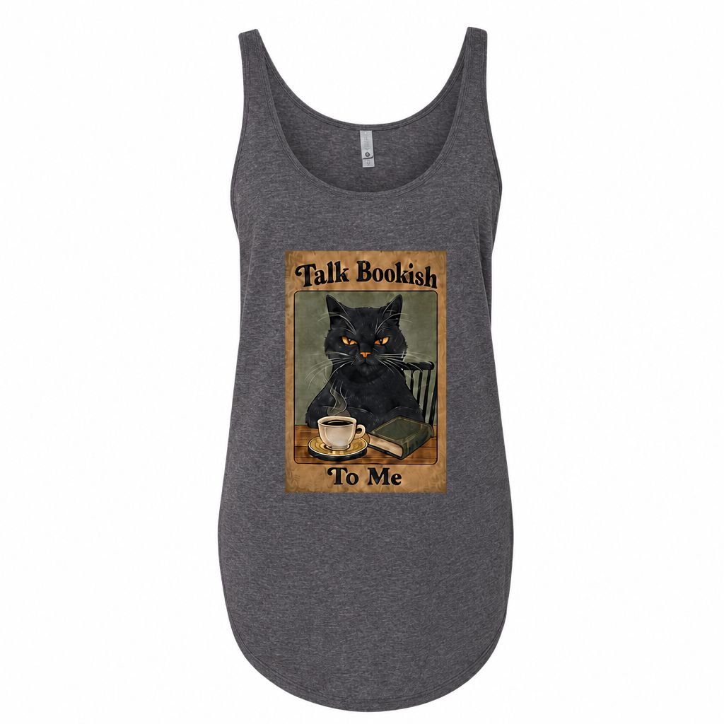 "Talk Bookish To Me" Cat Tank Top – Book Lover Coffee Tee