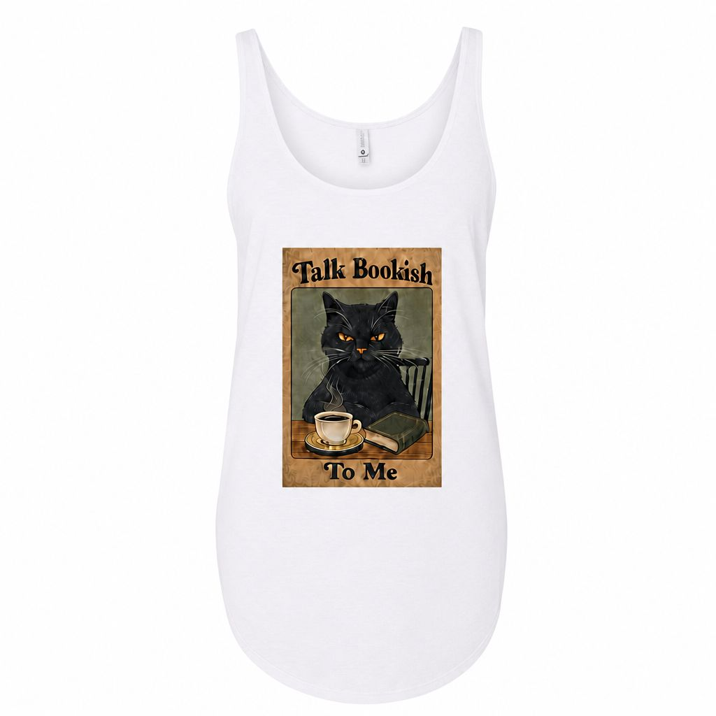"Talk Bookish To Me" Cat Tank Top – Book Lover Coffee Tee