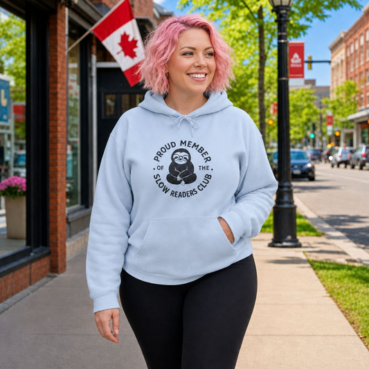 "Proud Member of the Slow Readers Club" Sloth Reading Hoodie