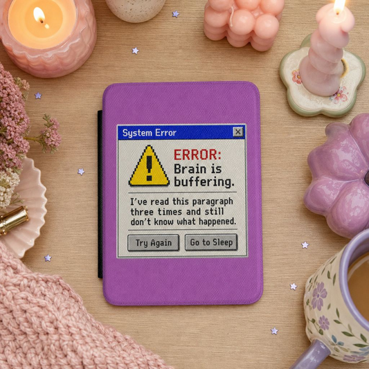 Neurospicy Kindle Case — "ERROR: Brain is buffering" Retro System Alert E-Reader Cover