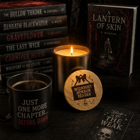 "Midnight Horror Reader" Scented 14oz Soy Candle – Engraved Bamboo Lid