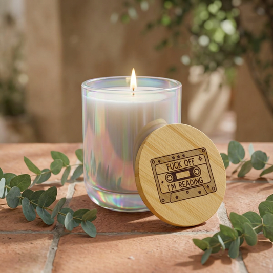 Engraved Soy Candle — “Fuck Off I’m Reading” Cassette Lid (14oz)
