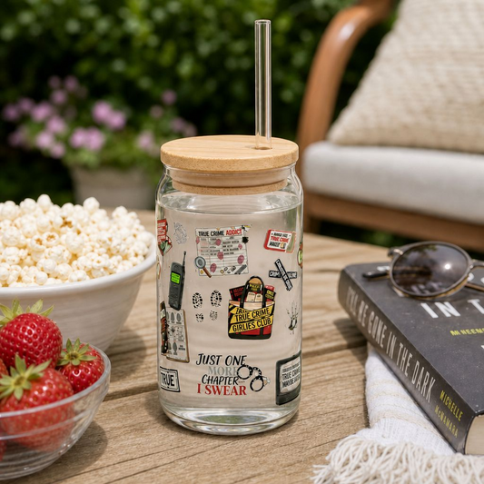 16oz Glass True Crime Lover Sipper Tumbler with Straw