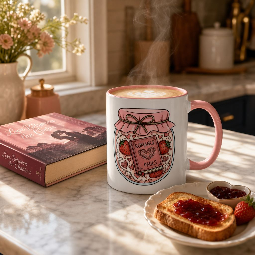 "Romance Pages" Jam Jar Coffee Mug — Cute Strawberry Jam Romance Readers Mug (11/15oz)