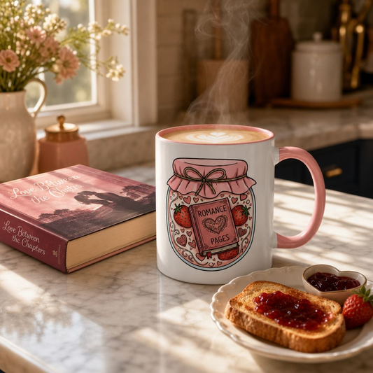 "Romance Pages" Jam Jar Coffee Mug — Cute Strawberry Jam Romance Readers Mug (11/15oz)